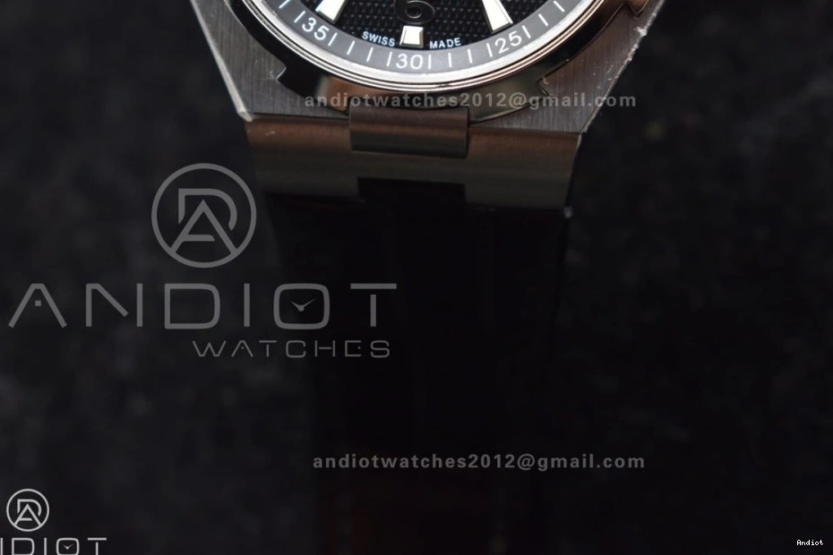 Rubber Overseas Strap Black on SS Black Dial 8F Maker 0317